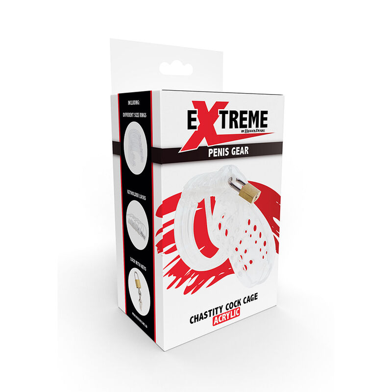 HIDDEN DESIRE – EXTREME CAGE DE CHASTETÉ EN ACRYLIQUE RÉGLABLE TRANSPARENT