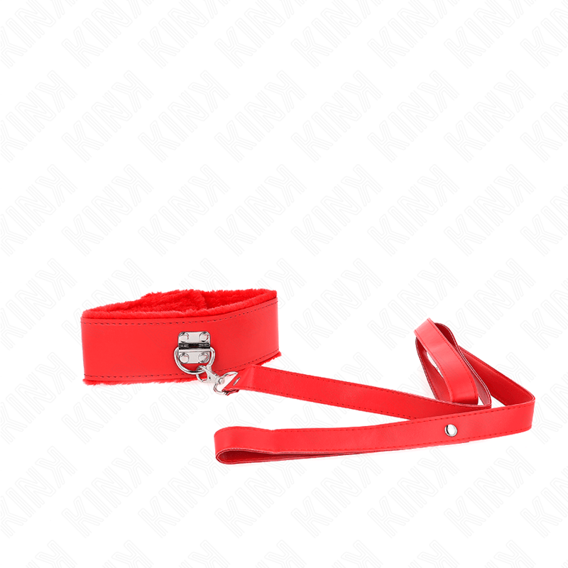 KINK – COLLIER AVEC LAISSE 116 CM AVEC CLOUS ARGENTÉS MODÈLE 4 ROUGE AJUSTABLE 40-48 CM X 6 CM