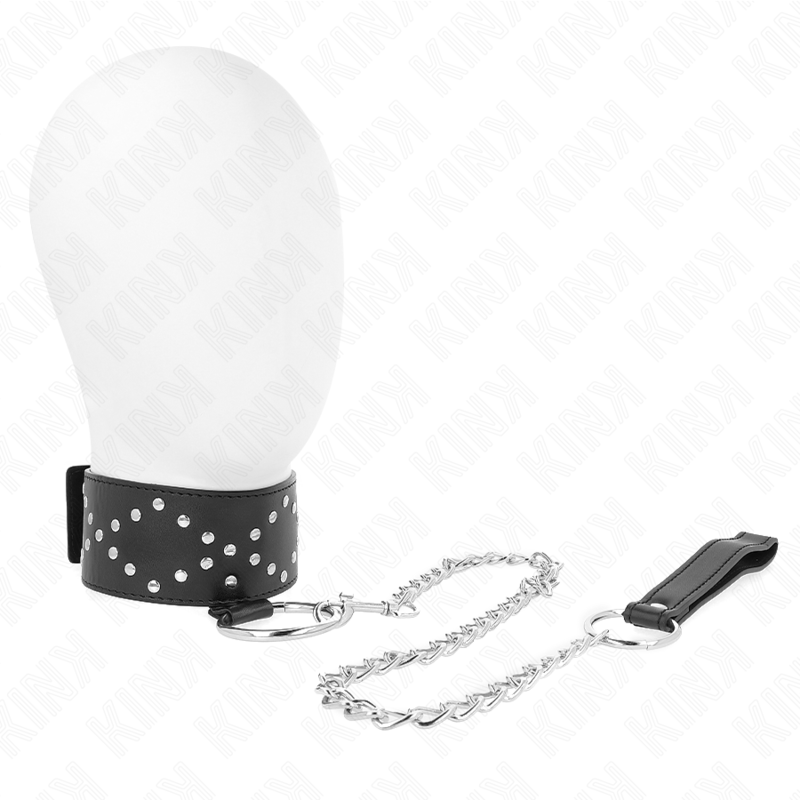 KINK – COLLIER 65 CM AVEC LAISSE AVEC CLOUS ARGENTÉS MODÈLE 3 RÉGLABLE 36-43 CM X 5 CM