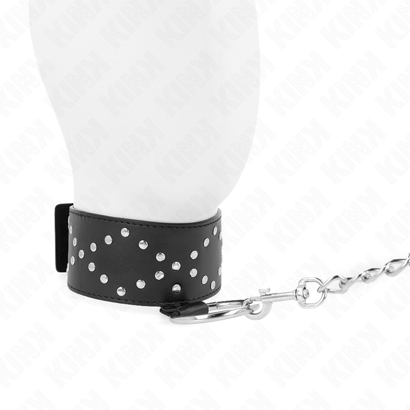 KINK – COLLIER 65 CM AVEC LAISSE AVEC CLOUS ARGENTÉS MODÈLE 3 RÉGLABLE 36-43 CM X 5 CM