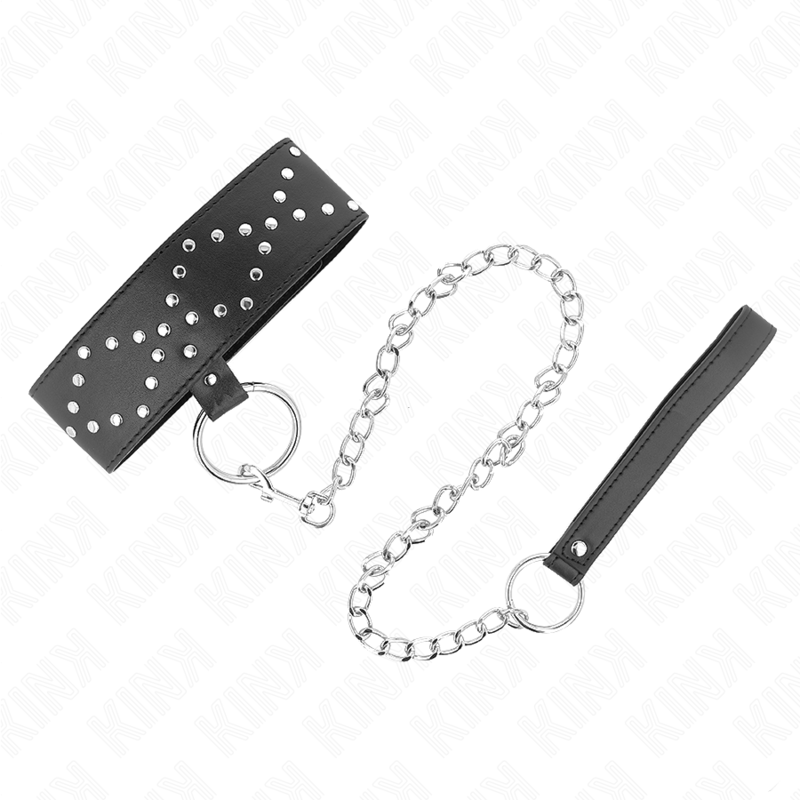KINK – COLLIER 65 CM AVEC LAISSE AVEC CLOUS ARGENTÉS MODÈLE 3 RÉGLABLE 36-43 CM X 5 CM