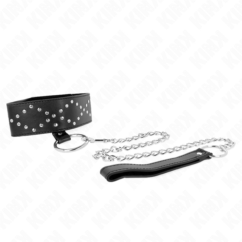 KINK – COLLIER 65 CM AVEC LAISSE AVEC CLOUS ARGENTÉS MODÈLE 3 RÉGLABLE 36-43 CM X 5 CM