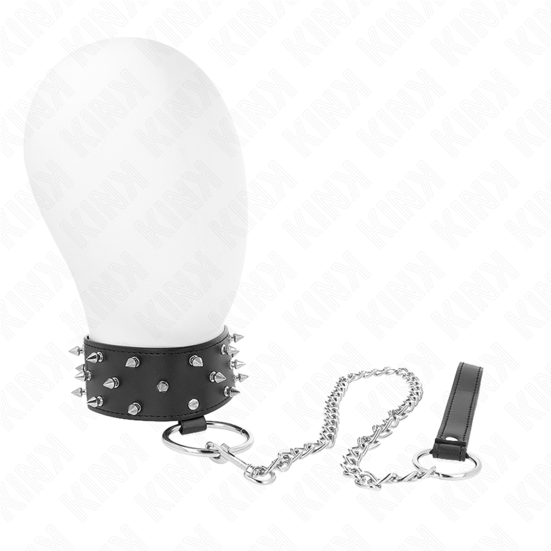 KINK – COLLIER AVEC LAISSE 65 CM AVEC CLOUS ARGENTÉS MODÈLE 5 RÉGLABLE 36-43 CM X 5 CM
