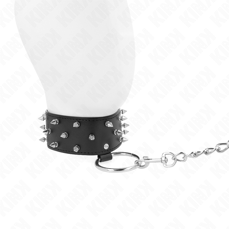 KINK – COLLIER AVEC LAISSE 65 CM AVEC CLOUS ARGENTÉS MODÈLE 5 RÉGLABLE 36-43 CM X 5 CM