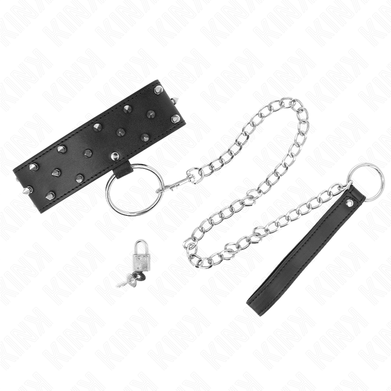 KINK – COLLIER AVEC LAISSE 65 CM AVEC CLOUS ARGENTÉS MODÈLE 5 RÉGLABLE 36-43 CM X 5 CM