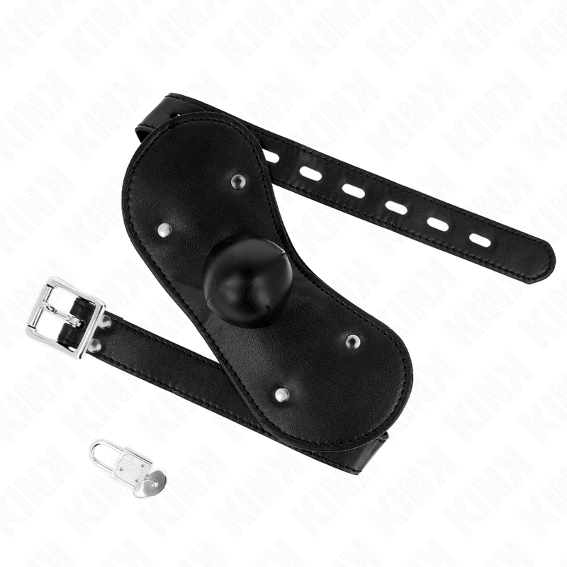 KINK – MASQUE BOUCLES BALL GAG AVEC SERRURE RÉGLABLE 42-60 CM