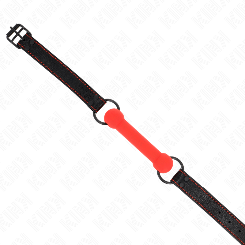 KINK – GAG EN OS AVEC SANGLE EN CUIRETTE ROUGE AJUSTABLE 41-57 CM