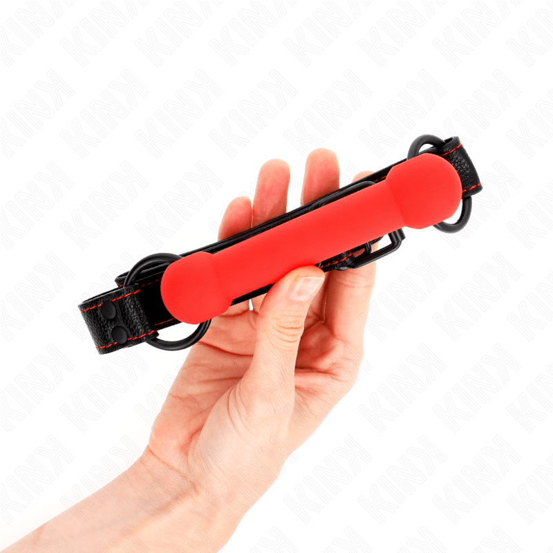 KINK – GAG EN OS AVEC SANGLE EN CUIRETTE ROUGE AJUSTABLE 41-57 CM