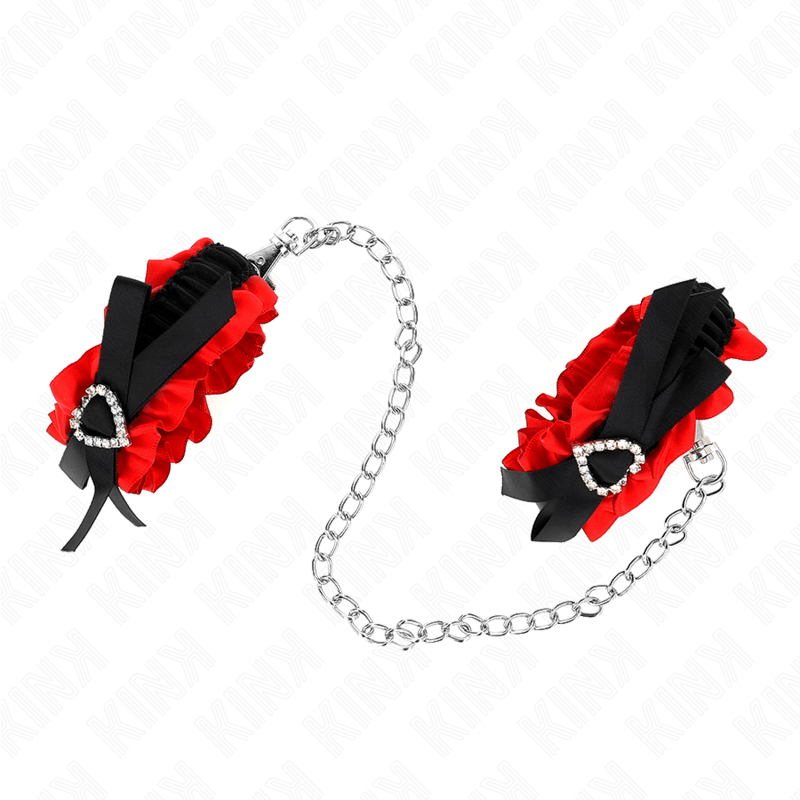 KINK – ATTENTES-POIGNETS ÉLASTIQUES EN DENTELLE DÉTAILS COEUR ROUGE RÉGLABLES 22-35 CM