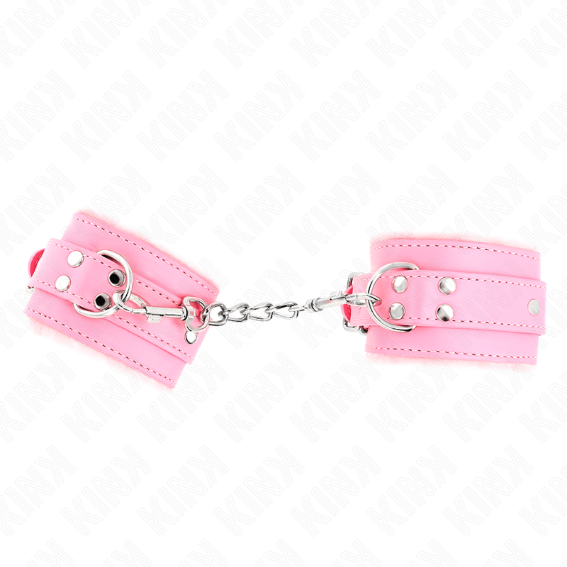 KINK – APPUI-POIGNETS DOUBLÉS DE FOURRURE ROSE AVEC CEINTURE ROSE RÉGLABLE 17-29 CM X 6 CM