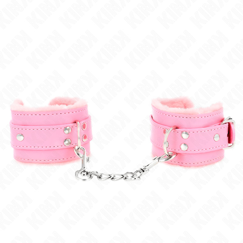 KINK – APPUI-POIGNETS DOUBLÉS DE FOURRURE ROSE AVEC CEINTURE ROSE RÉGLABLE 17-29 CM X 6 CM