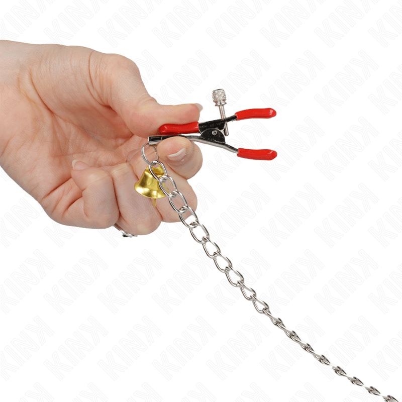 KINK – PINCES À TAMELON ET CLITO BELL TRIPLE ROUGE AVEC CHAINE 30 CM