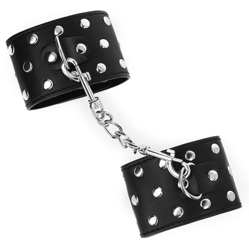 KINK – APPAREILS DE RETENUE POIGNETS AVEC FERMETURE PRESSION PLEINE DE RIVETS NOIR AJUSTABLE 19-24 CM X 5,5 CM