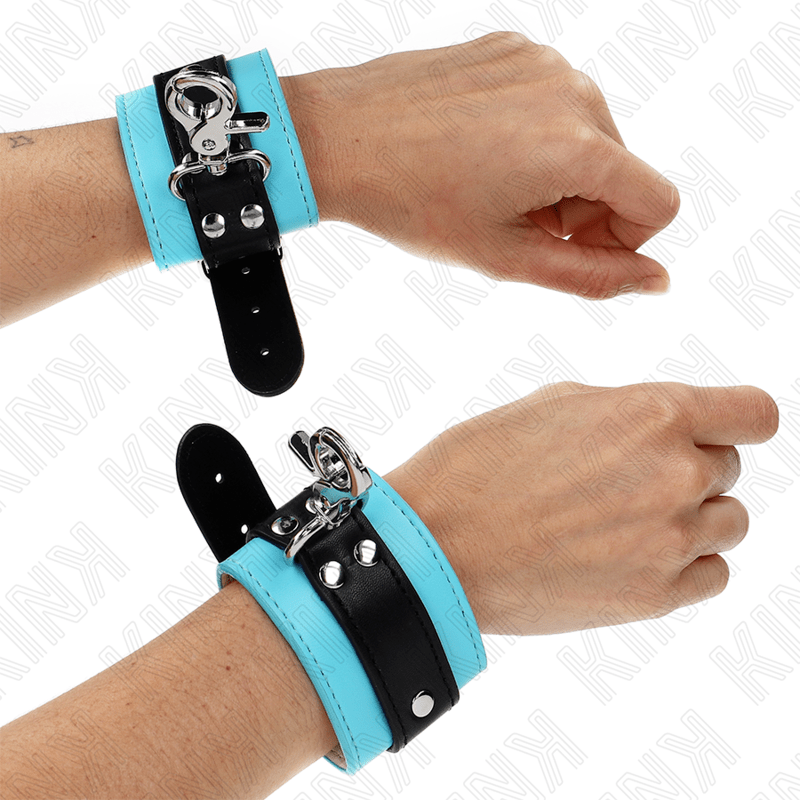 KINK – APPUI-POIGNETS VERROUILLABLES PREMIUM NOIR / BLEU RÉGLABLE 21-28 CM X 5,5 CM