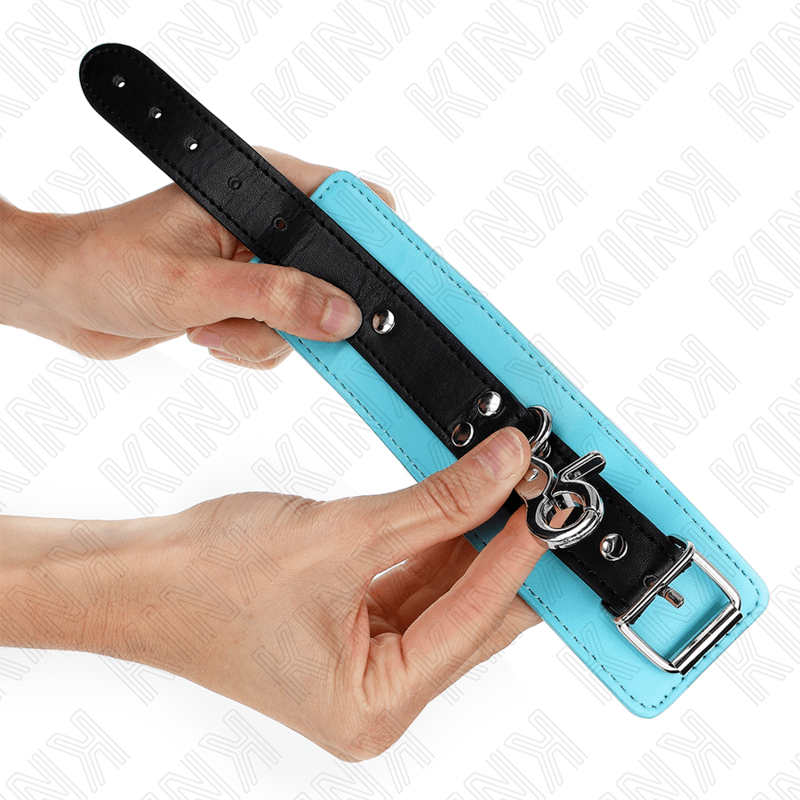 KINK – APPUI-POIGNETS VERROUILLABLES PREMIUM NOIR / BLEU RÉGLABLE 21-28 CM X 5,5 CM