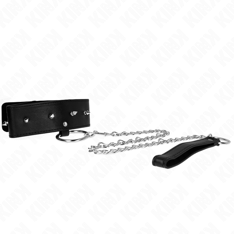 KINK – COLLIER 65 CM AVEC LAISSE AVEC CLOUS ARGENTÉS MODÈLE 2 RÉGLABLE 36-43 CM X 5 CM