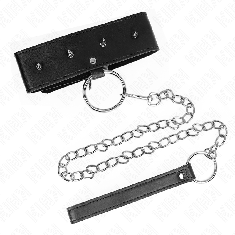 KINK – COLLIER 65 CM AVEC LAISSE AVEC CLOUS ARGENTÉS MODÈLE 2 RÉGLABLE 36-43 CM X 5 CM