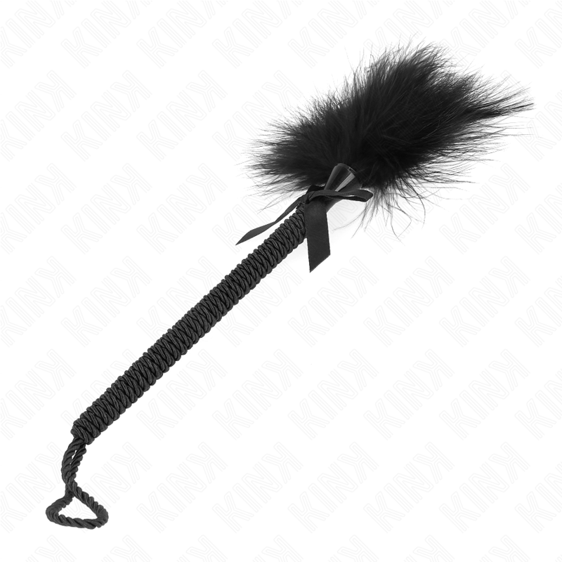 KINK – Baguette en corde de nylon avec plumes chatouillantes et noeud noir 25 cm