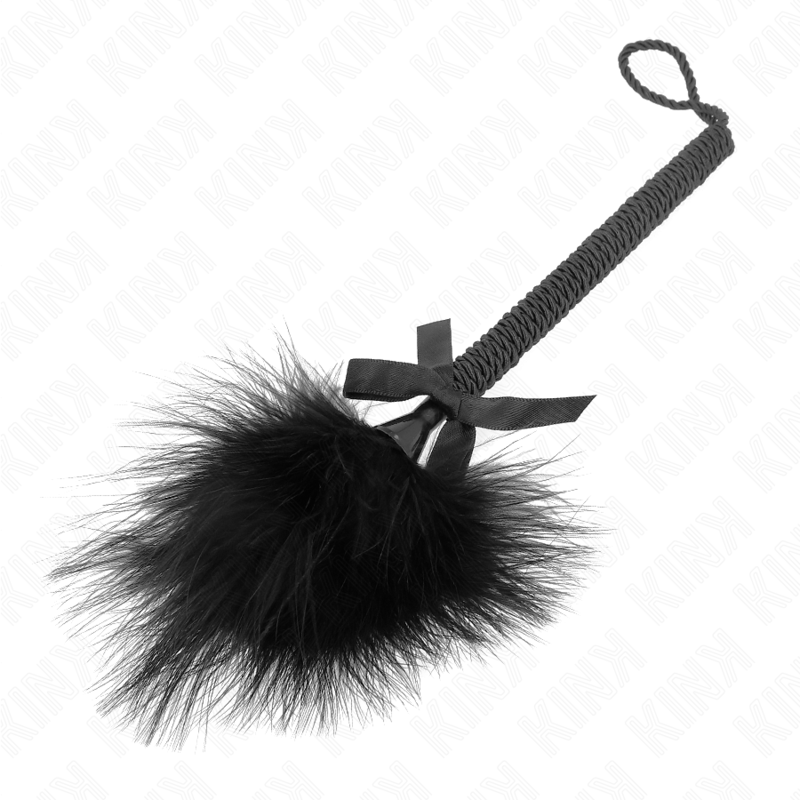 KINK – Baguette en corde de nylon avec plumes chatouillantes et noeud noir 25 cm