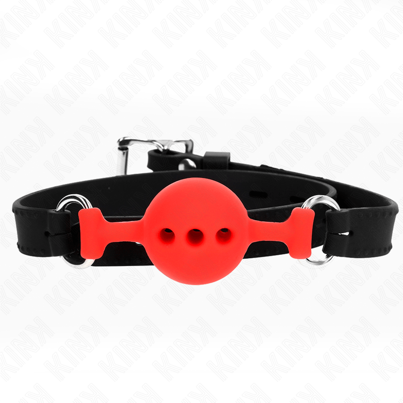 KINK – BÂILLON ENTIÈREMENT SILICONE 55 x 2 CM AVEC BOULE DE 4 CM TAILLE S ROUGE AJUSTABLE 35-51 CM
