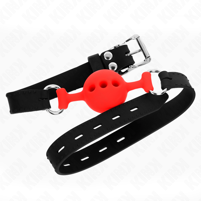 KINK – BÂILLON ENTIÈREMENT SILICONE 55 x 2 CM AVEC BOULE DE 4 CM TAILLE S ROUGE AJUSTABLE 35-51 CM