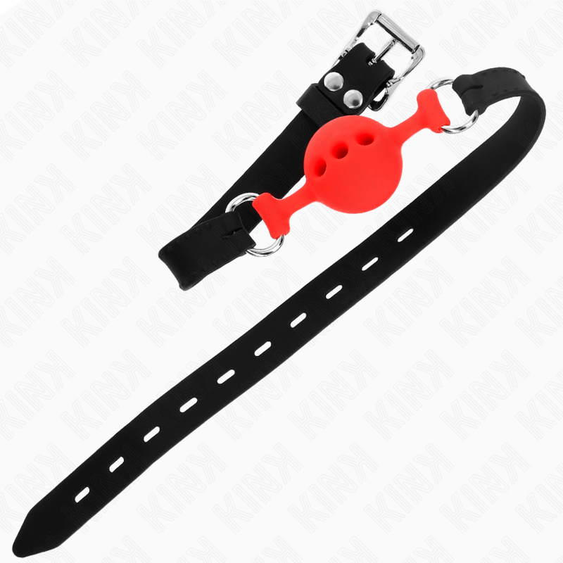 KINK – BÂILLON ENTIÈREMENT SILICONE 55 x 2 CM AVEC BOULE DE 4 CM TAILLE S ROUGE AJUSTABLE 35-51 CM