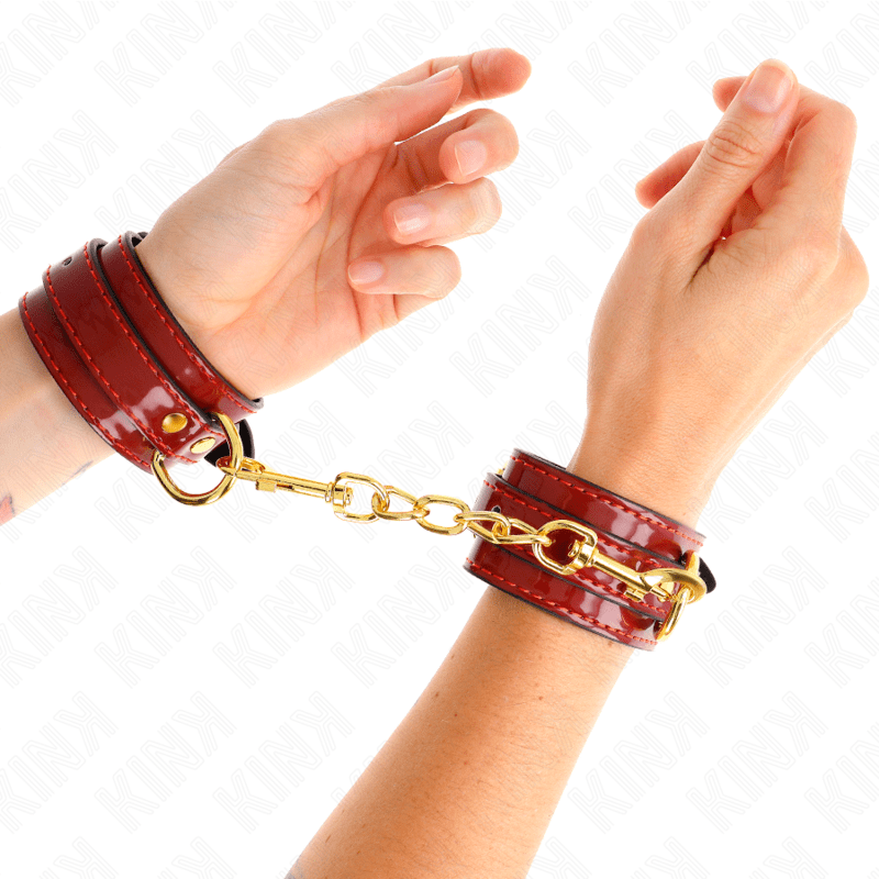 KINK – POIGNETS JOANNA ANGEL ROUGE AJUSTABLES AVEC CHAÎNE OR 16,5-26 CM X 4 CM