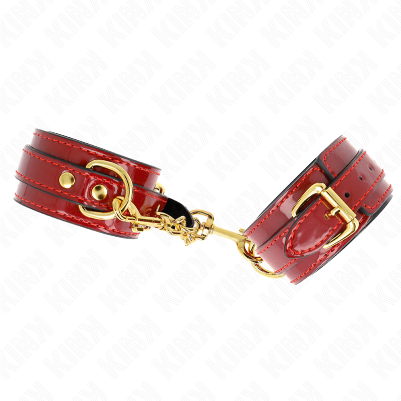 KINK – POIGNETS JOANNA ANGEL ROUGE AJUSTABLES AVEC CHAÎNE OR 16,5-26 CM X 4 CM