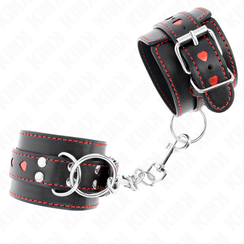 KINK – APPUI-POIGNETS NOIR AVEC INCRUSTATION COEUR ROUGE RÉGLABLE 21-28 CM X 5,5 CM