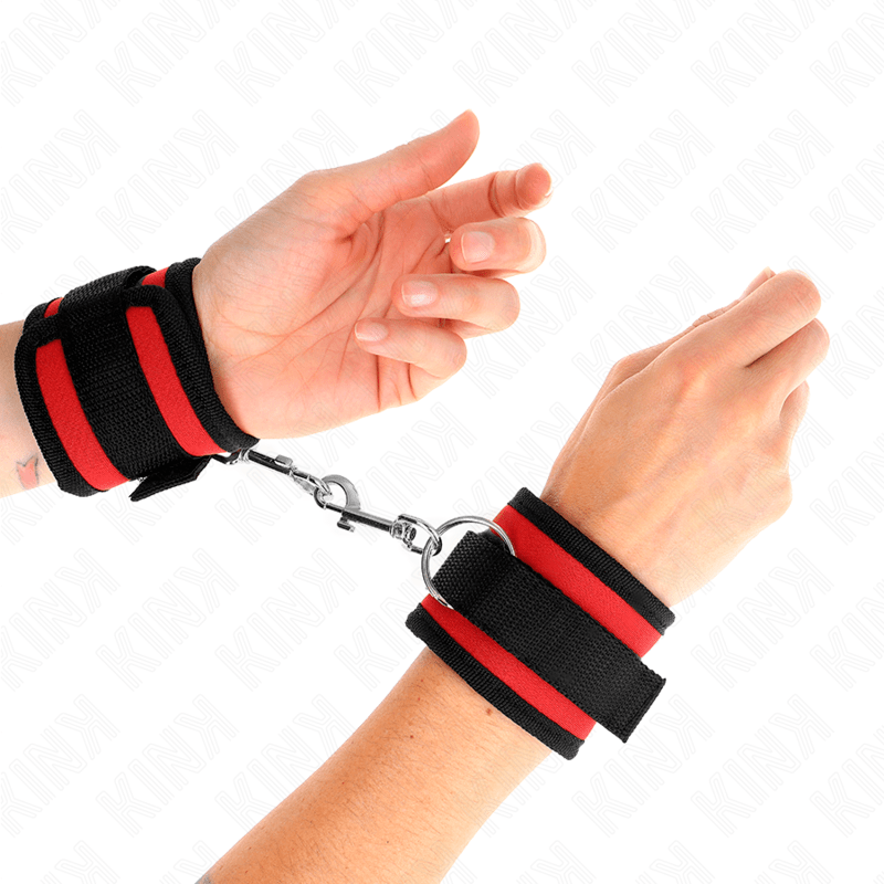 KINK – APPAREILS-POIGNETS À CROCHET ET BOUCLE EN NYLON ROUGE-NOIR MODÈLE 2 RÉGLABLE 18-35 CM X 6 CM