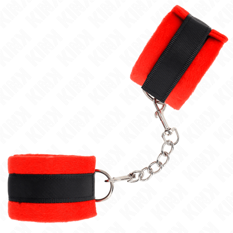 KINK – MANCHETTES DÉBUTANT EN FOURRURE NOIR-ROUGE 30 X 7 CM
