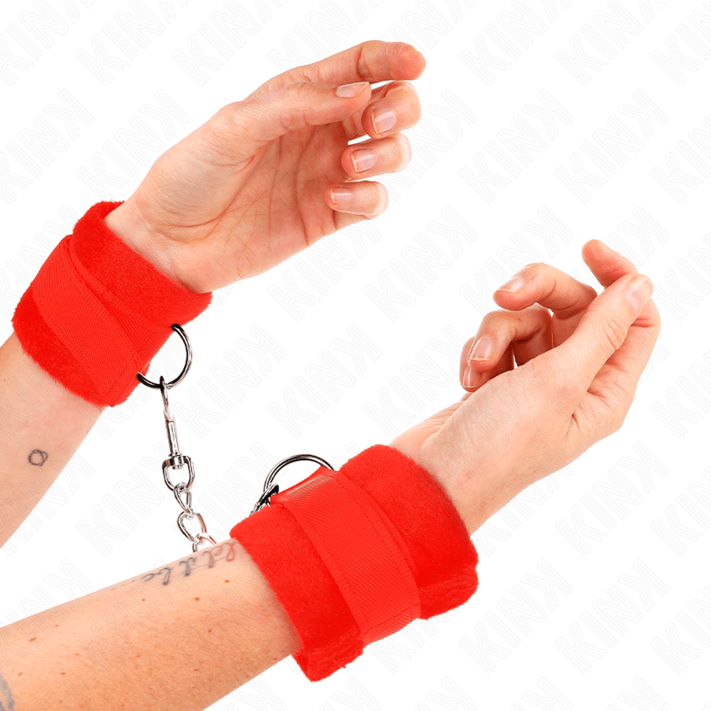 KINK – MANCHETTES DÉBUTANT EN FOURRURE ROUGE 30 X 7 CM
