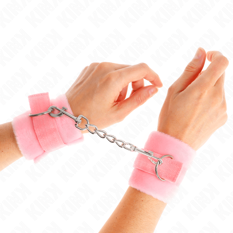 KINK – MANCHETTES DÉBUTANT EN FOURRURE ROSE 30 X 7 CM