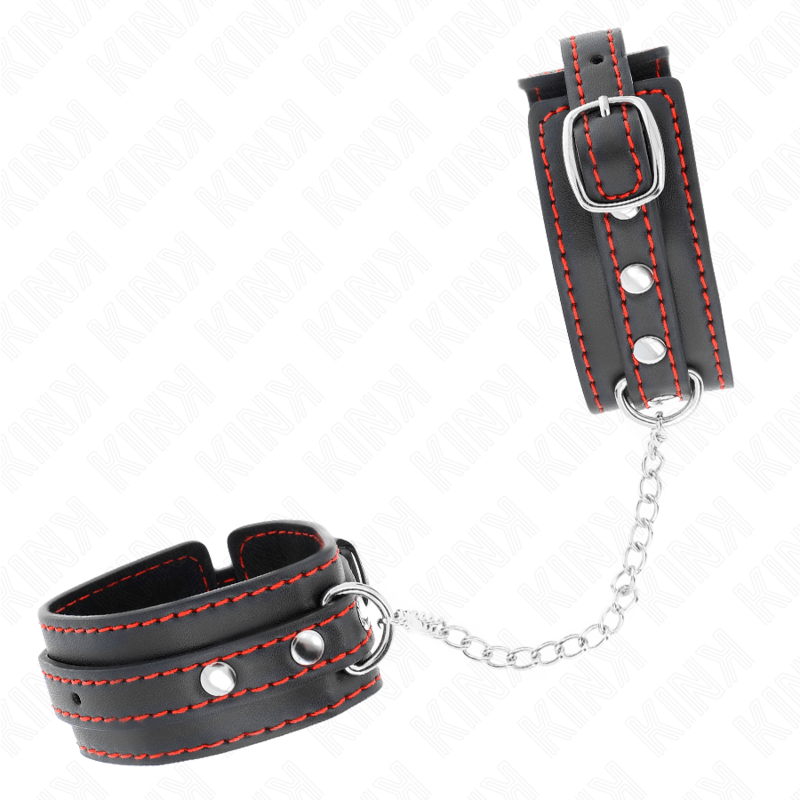 KINK – PETITES RETENUES-POIGNETS NOIRES AVEC DOUBLURE ROUGE RÉGLABLE 14-24 CM X 3,5 CM