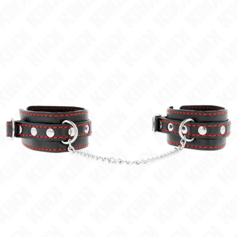 KINK – PETITES RETENUES-POIGNETS NOIRES AVEC DOUBLURE ROUGE RÉGLABLE 14-24 CM X 3,5 CM