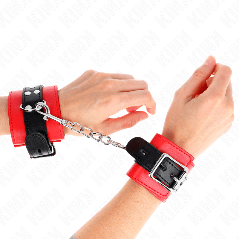 KINK – APPUI-POIGNETS ROUGE AVEC CEINTURE NOIRE RÉGLABLE 17-28 CM X 6 CM