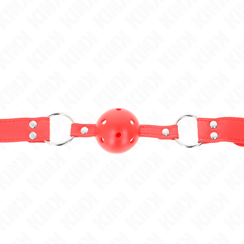 KINK – BÂILLON À BOULE DUR CREUX ROUGE COMPLET 62 x 2 CM