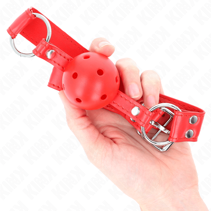 KINK – BÂILLON À BOULE DUR CREUX ROUGE COMPLET 62 x 2 CM