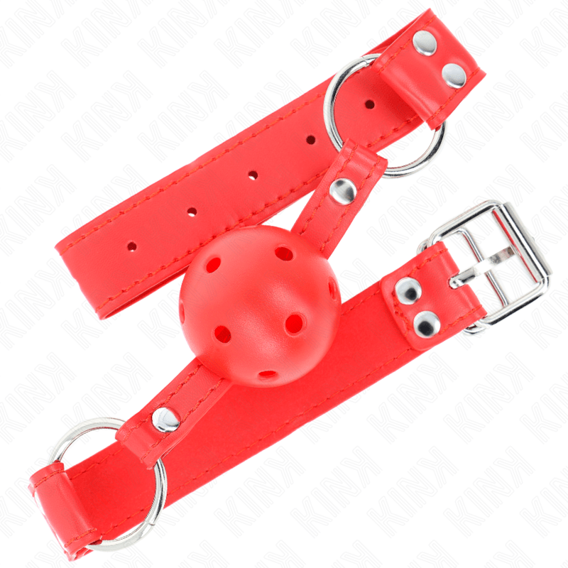 KINK – BÂILLON À BOULE DUR CREUX ROUGE COMPLET 62 x 2 CM