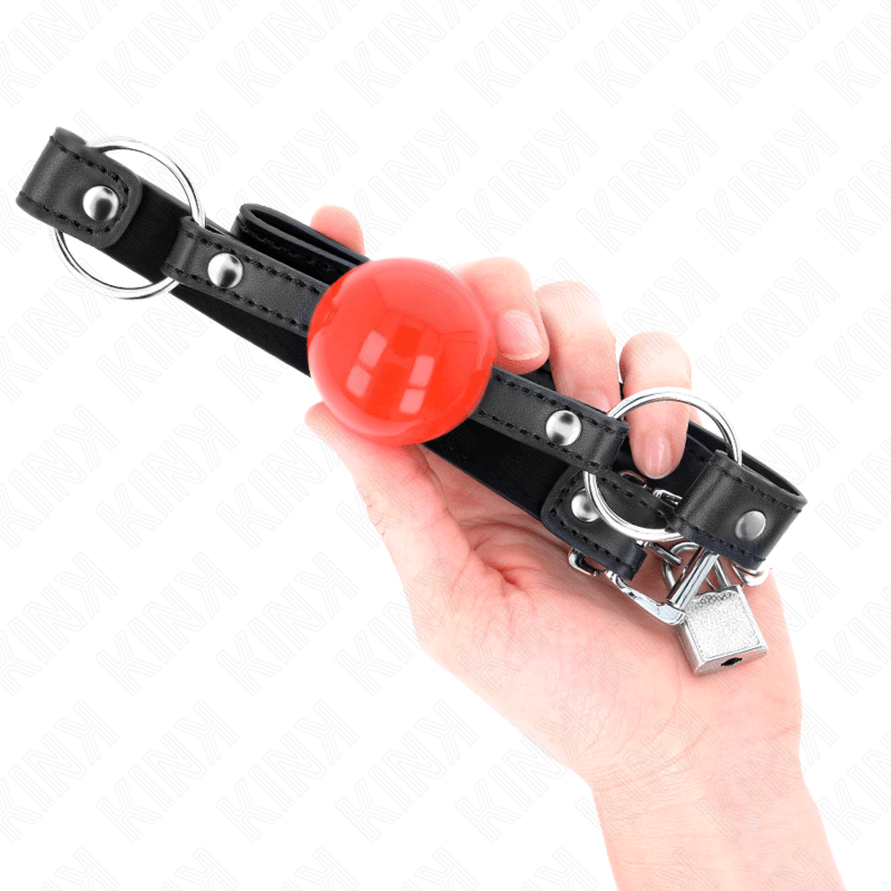 KINK – BÂILLON BALLE 4 CM AVEC SERRURE BOULE ROUGE BRACELET NOIR 60 x 2 CM