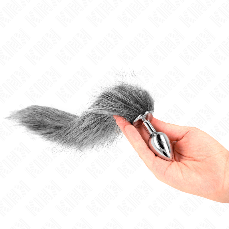 KINK – PLUG ANAL TAILLE S 7 X 3 CM AVEC QUEUE SYNTHÉTIQUE 40 CM GRIS