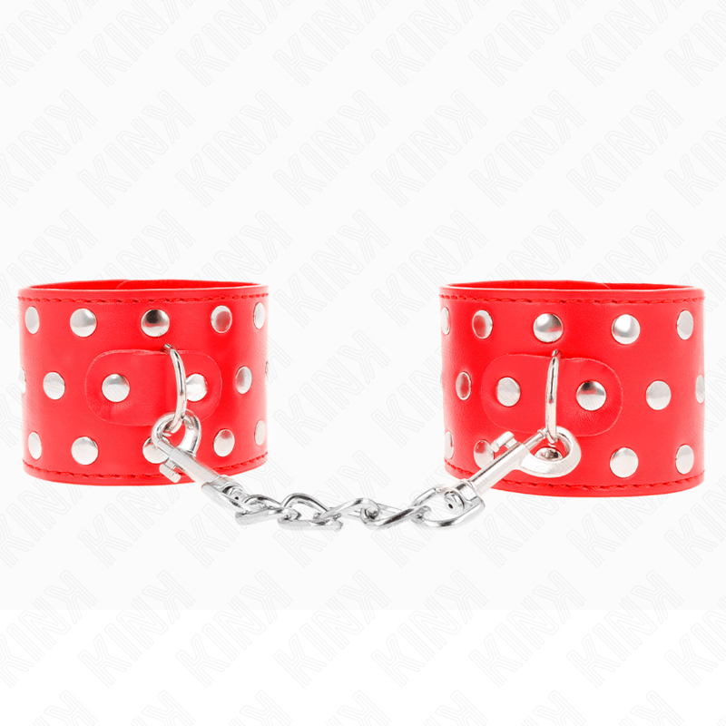 KINK – APPAREILS DE RETENUE POIGNETS AVEC FERMETURE PRESSION PLEINE DE RIVETS ROUGE AJUSTABLE 19-24 CM X 5,5 CM