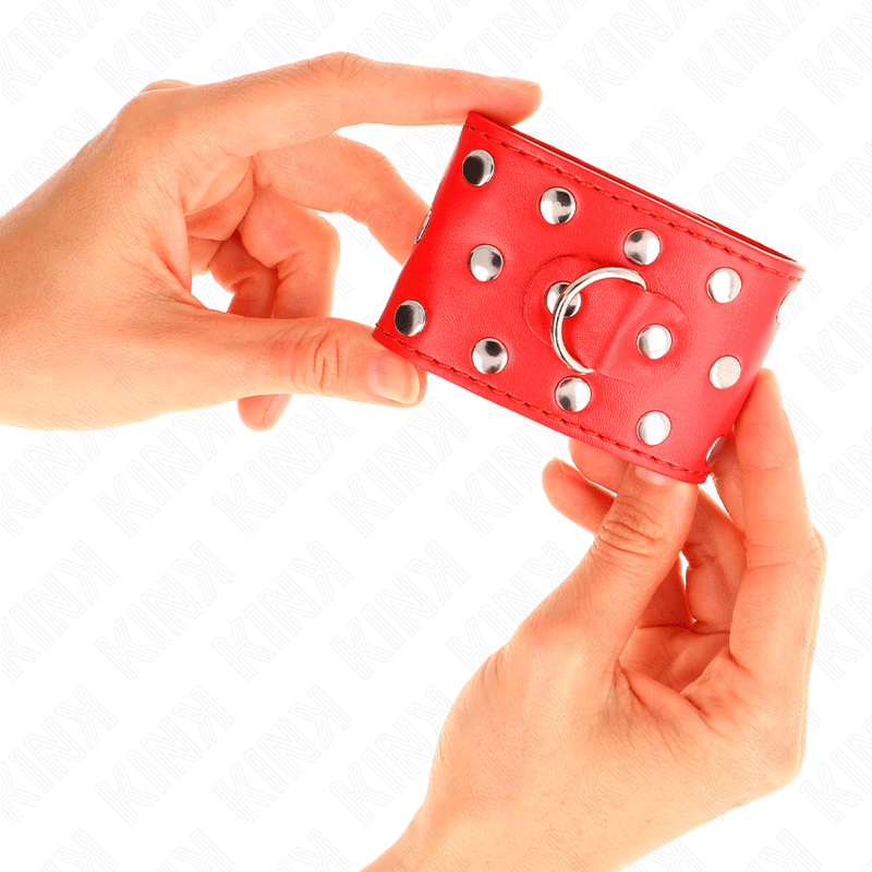 KINK – APPAREILS DE RETENUE POIGNETS AVEC FERMETURE PRESSION PLEINE DE RIVETS ROUGE AJUSTABLE 19-24 CM X 5,5 CM