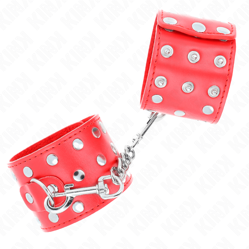 KINK – APPAREILS DE RETENUE POIGNETS AVEC FERMETURE PRESSION PLEINE DE RIVETS ROUGE AJUSTABLE 19-24 CM X 5,5 CM