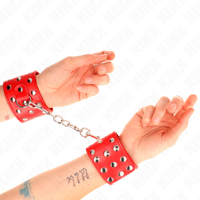 KINK – APPAREILS DE RETENUE POIGNETS AVEC FERMETURE PRESSION PLEINE DE RIVETS ROUGE AJUSTABLE 19-24 CM X 5,5 CM