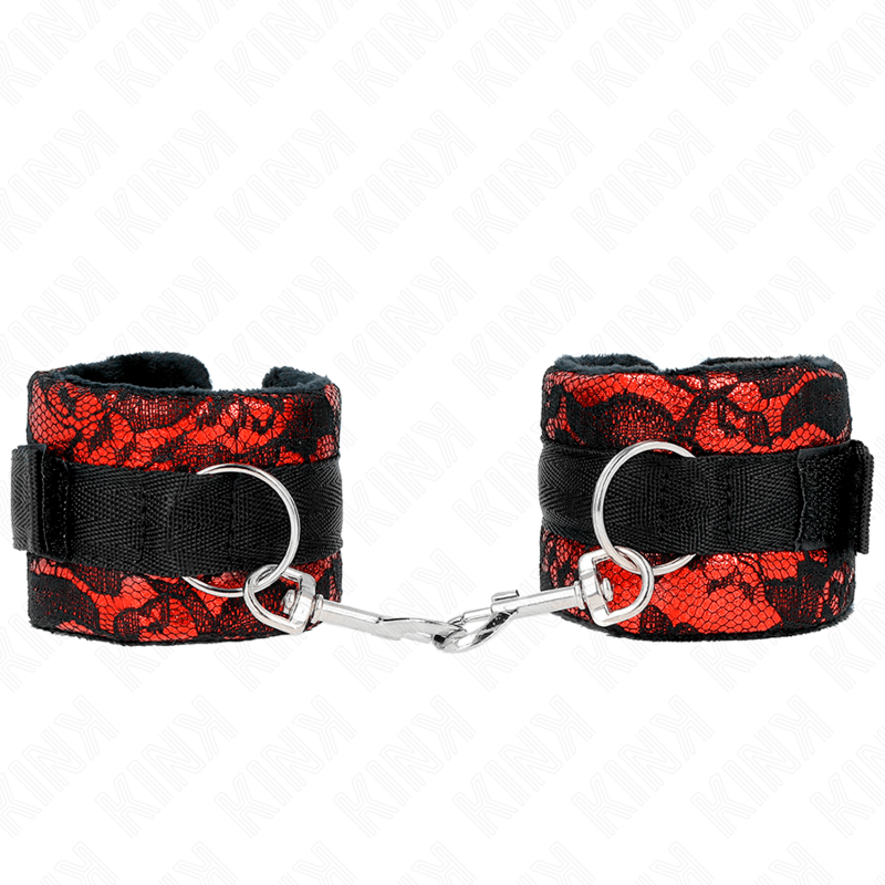 KINK – ATTENTES-POIGNETS COURTES EN DENTELLE DE VELOURS ET RELIURE EN NYLON ROUGE / NOIR 23 X 6,5 CM