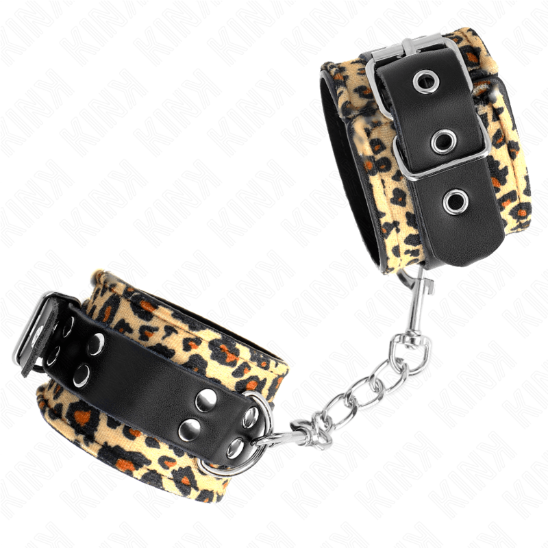 KINK – RETENUE-POIGNET EN CUIR VRAI LÉOPARD RÉGLABLE 18-29 CM X 5,5 CM