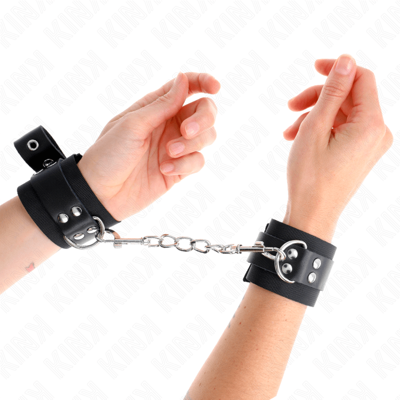 KINK – APPUI-POIGNETS EN NYLON NOIR AVEC CEINTURE EN CUIR NOIR AJUSTABLE 19-29 CM X 5,1 CM