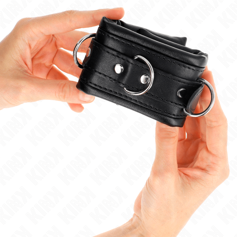 KINK – APPUI-POIGNETS LOURDS DOUBLÉS DE FOURRURE NOIRE RÉGLABLES 20-30 CM X 6 CM