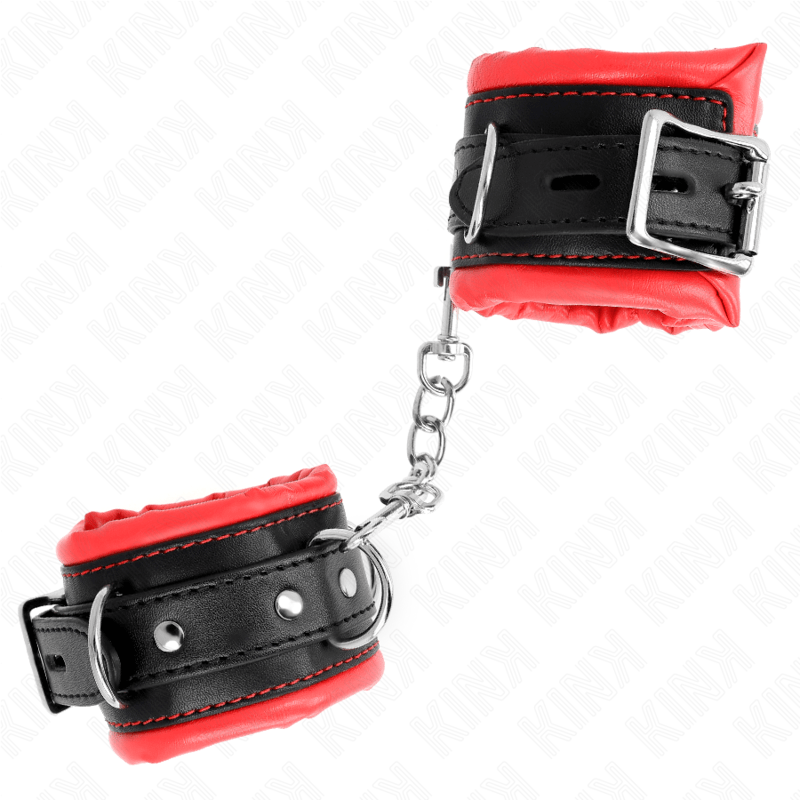 KINK – APPUI-POIGNETS LOURDS DOUBLÉS DE FOURRURE ROUGE AJUSTABLES 20-30 CM X 6 CM